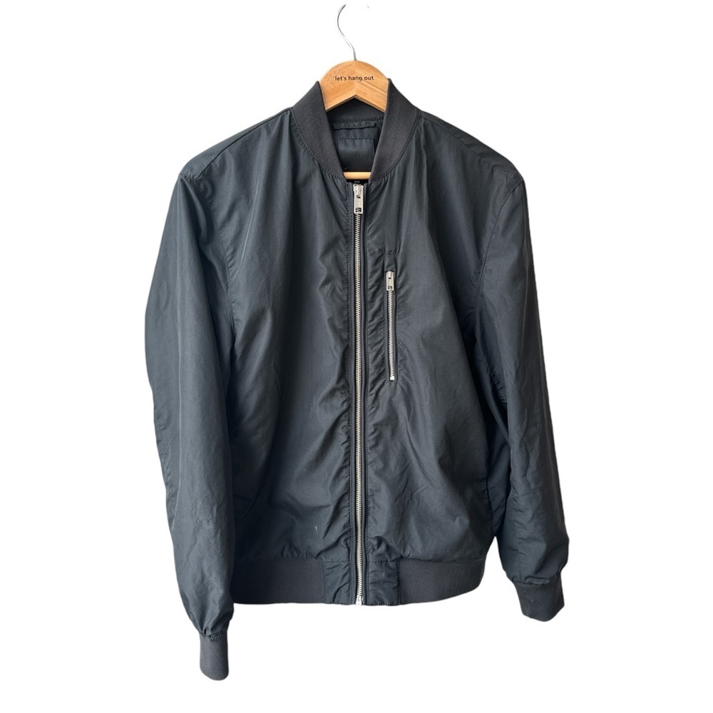 H&M Black Bomber Jacket with Silver Zipper Men's Size Medium⁠